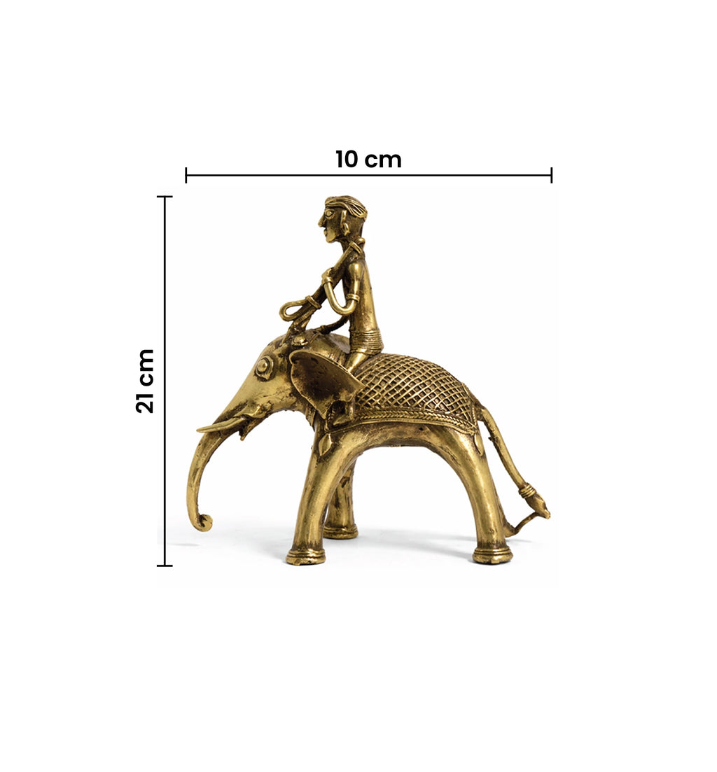 Handcrafted Brass Elephant with Mahavat Showpiece – Medium (Bhareva Craft)