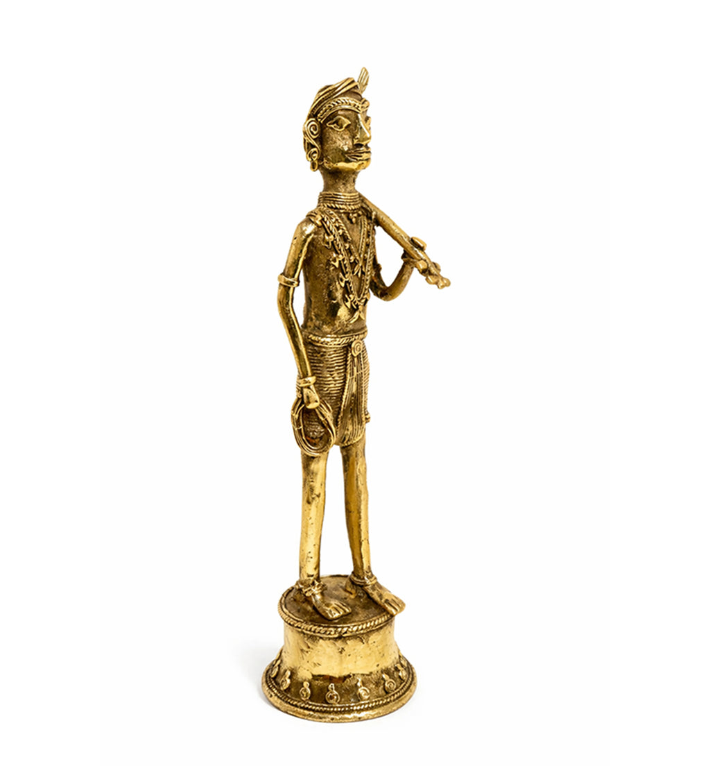 Handcrafted Brass Tribal Warrior Figurine – Traditional Bhareva Bell Metal Sculpture