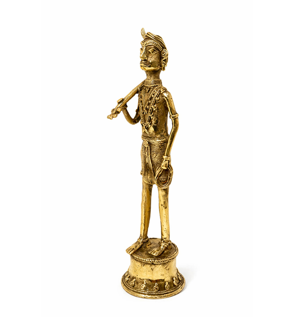 Handcrafted Brass Tribal Warrior Figurine – Traditional Bhareva Bell Metal Sculpture