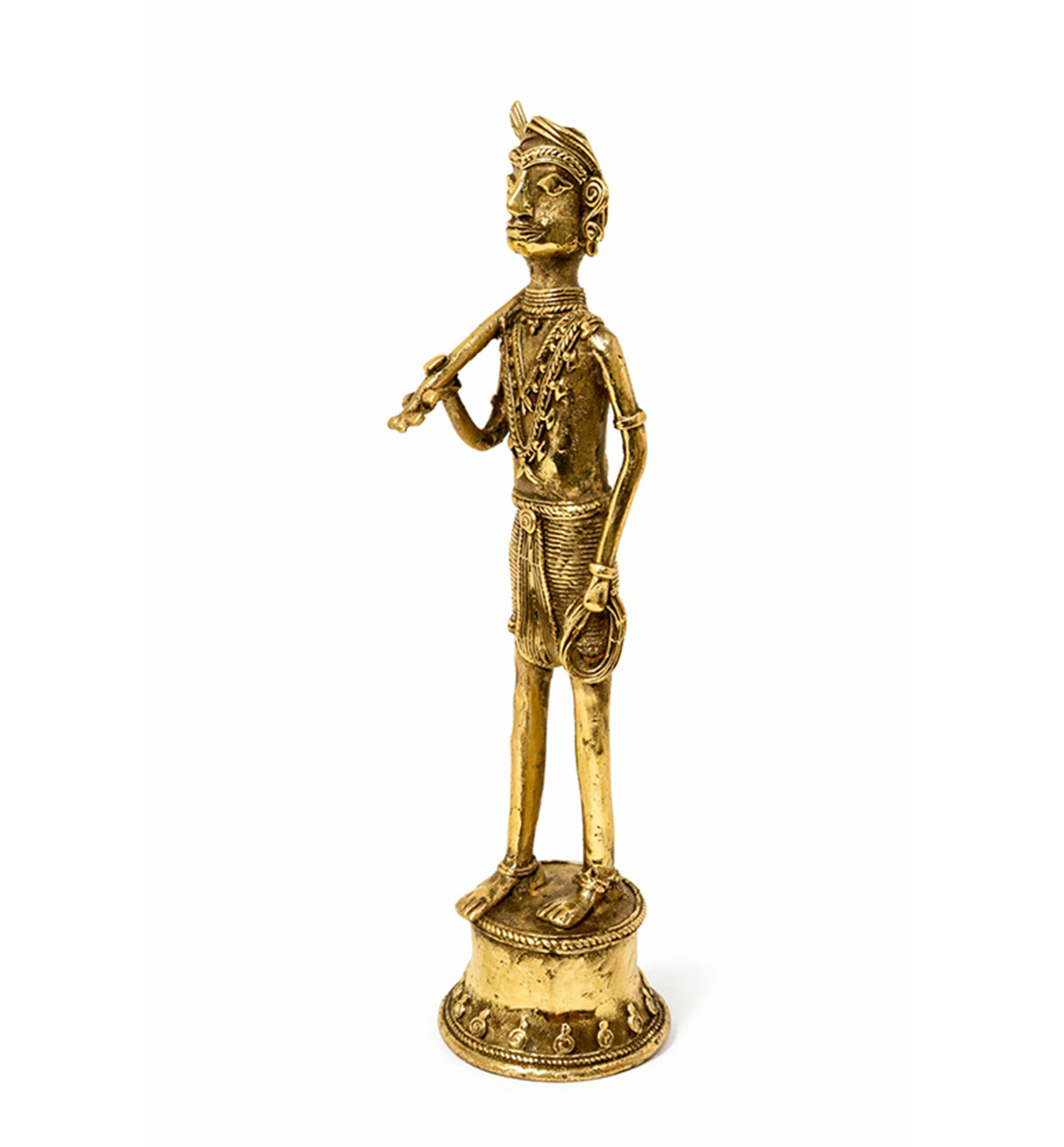 Handcrafted Brass Tribal Warrior Figurine – Traditional Bhareva Bell Metal Sculpture