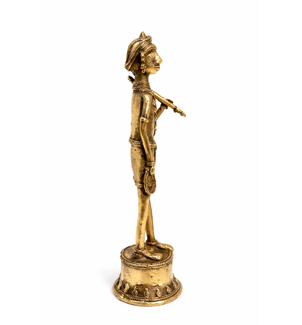 Handcrafted Brass Tribal Warrior Figurine – Traditional Bhareva Bell Metal Sculpture