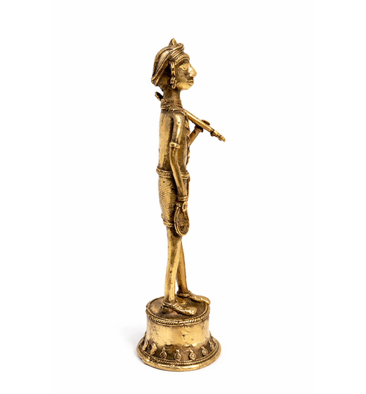Handcrafted Brass Tribal Warrior Figurine – Traditional Bhareva Bell Metal Sculpture
