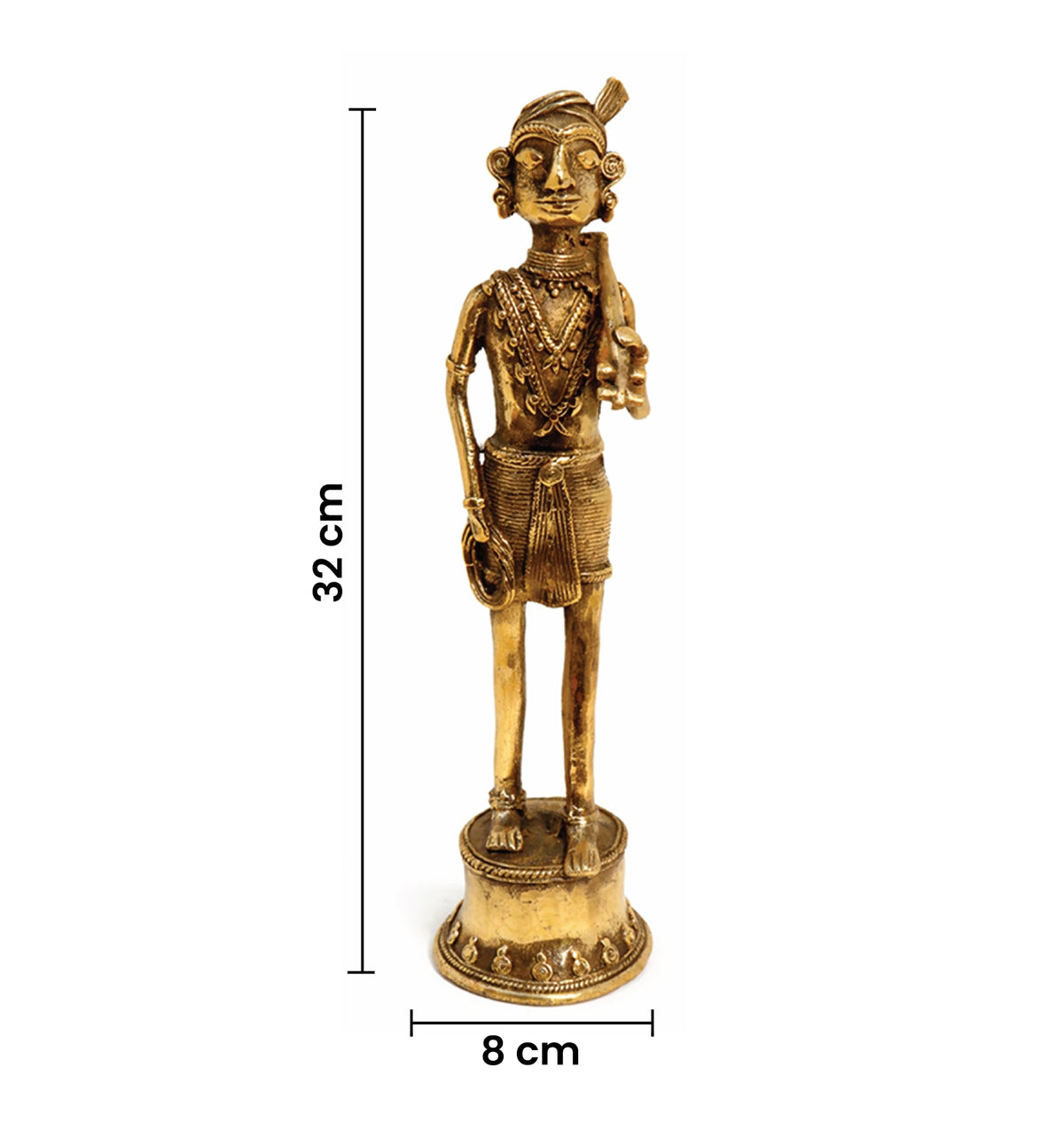 Handcrafted Brass Tribal Warrior Figurine – Traditional Bhareva Bell Metal Sculpture
