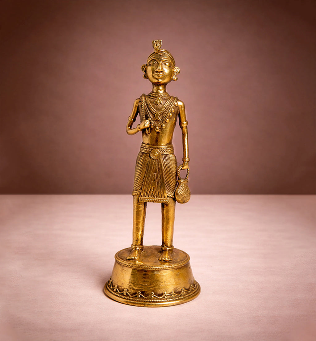 Handcrafted Brass Tribal Folk Musician Figurine – Traditional Bhareva Bell Metal showpiece