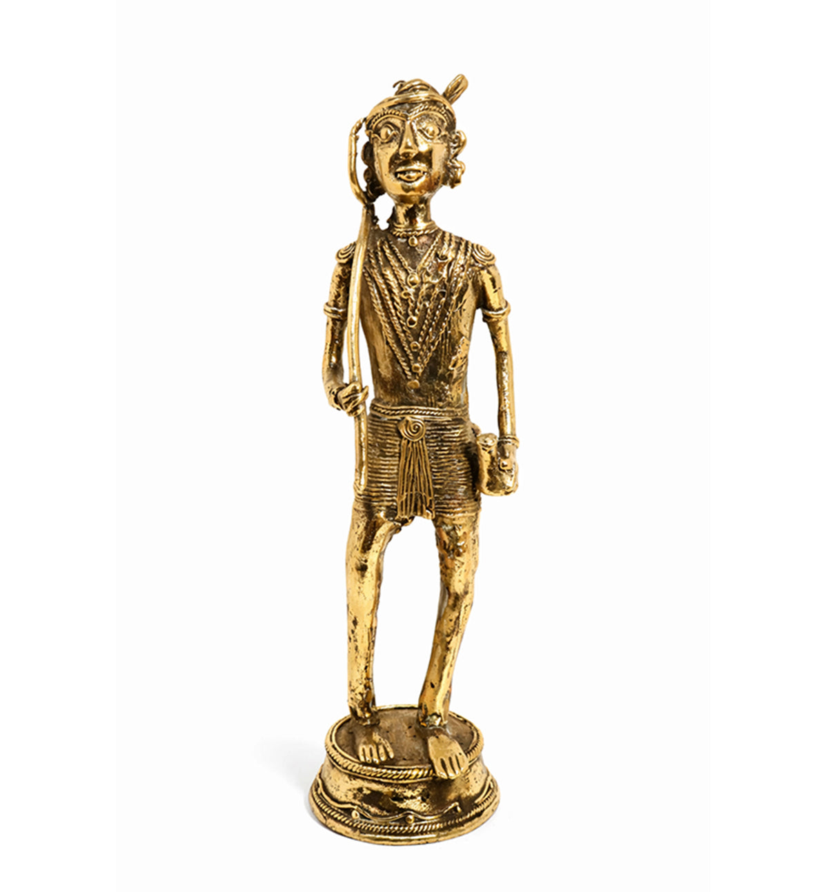 Handcrafted Brass Tribal Warrior Figurine – Traditional Bhareva Bell Metal Sculpture