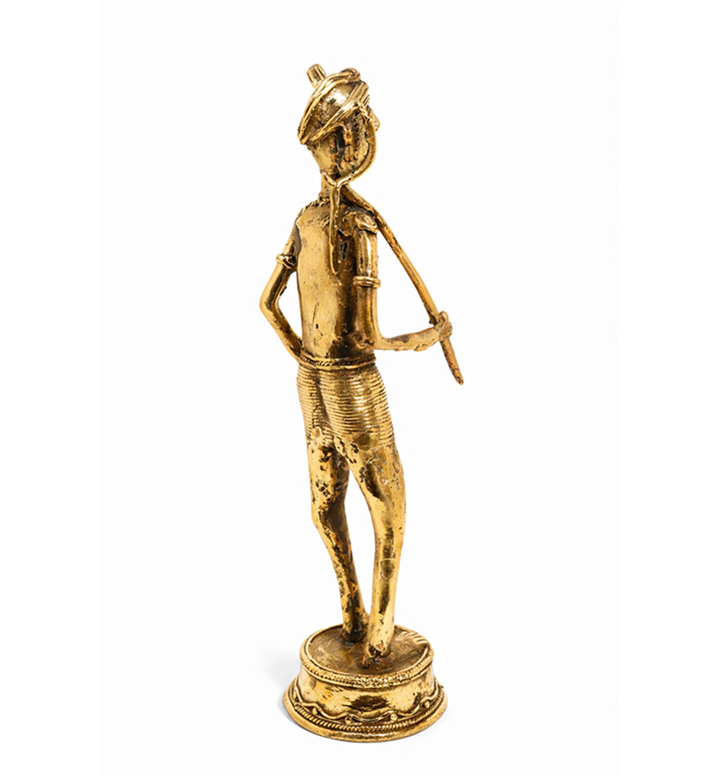 Handcrafted Brass Tribal Warrior Figurine – Traditional Bhareva Bell Metal Sculpture