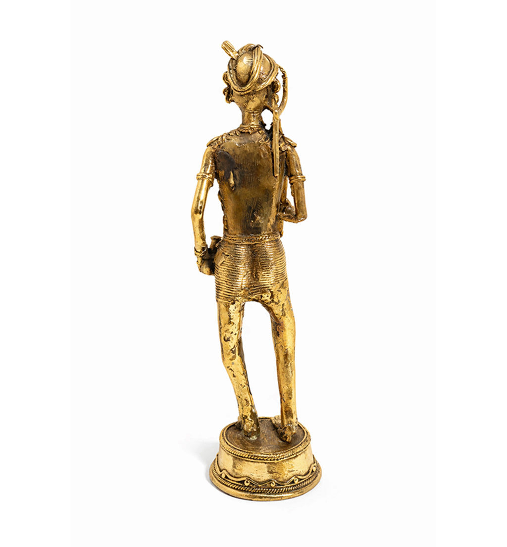Handcrafted Brass Tribal Warrior Figurine – Traditional Bhareva Bell Metal Sculpture