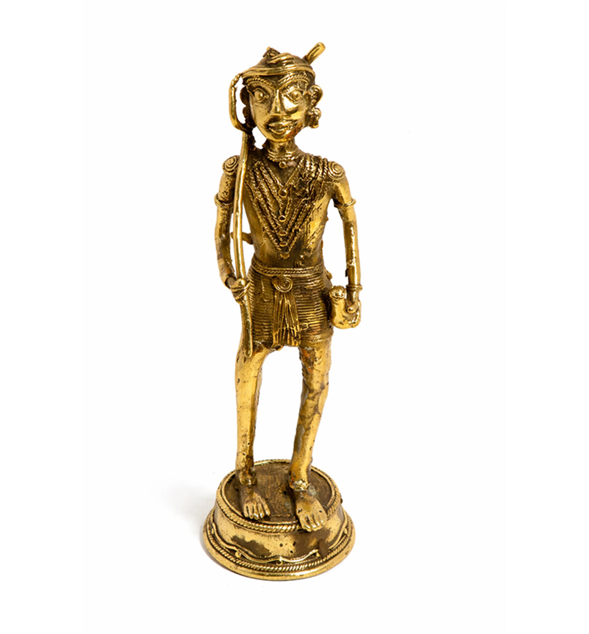 Handcrafted Brass Tribal Warrior Figurine – Traditional Bhareva Bell Metal Sculpture