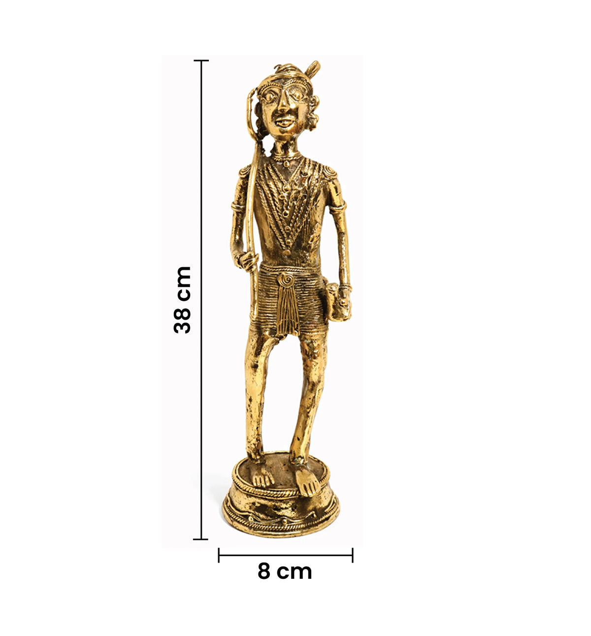 Handcrafted Brass Tribal Warrior Figurine – Traditional Bhareva Bell Metal Sculpture