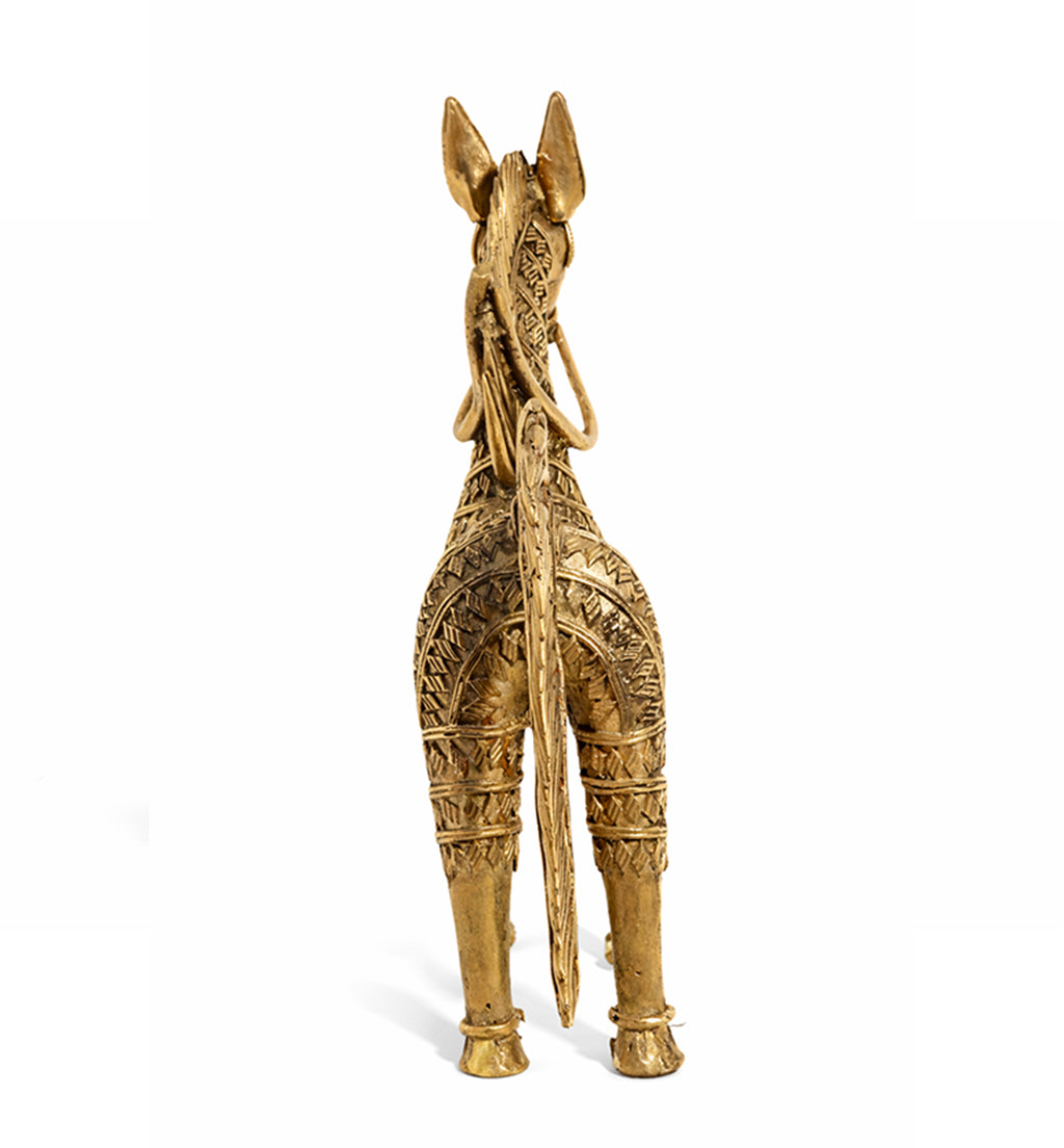 Handcrafted Large Brass Horse Showpiece – Intricate Tribal Bhareva Craft