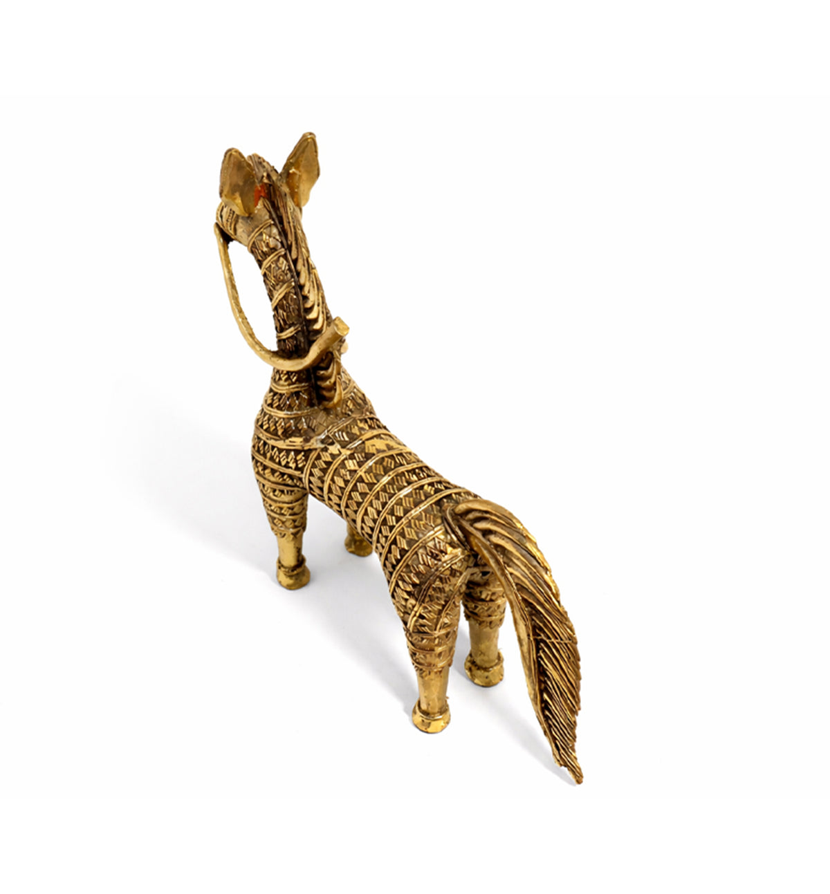 Handcrafted Large Brass Horse Showpiece – Intricate Tribal Bhareva Craft