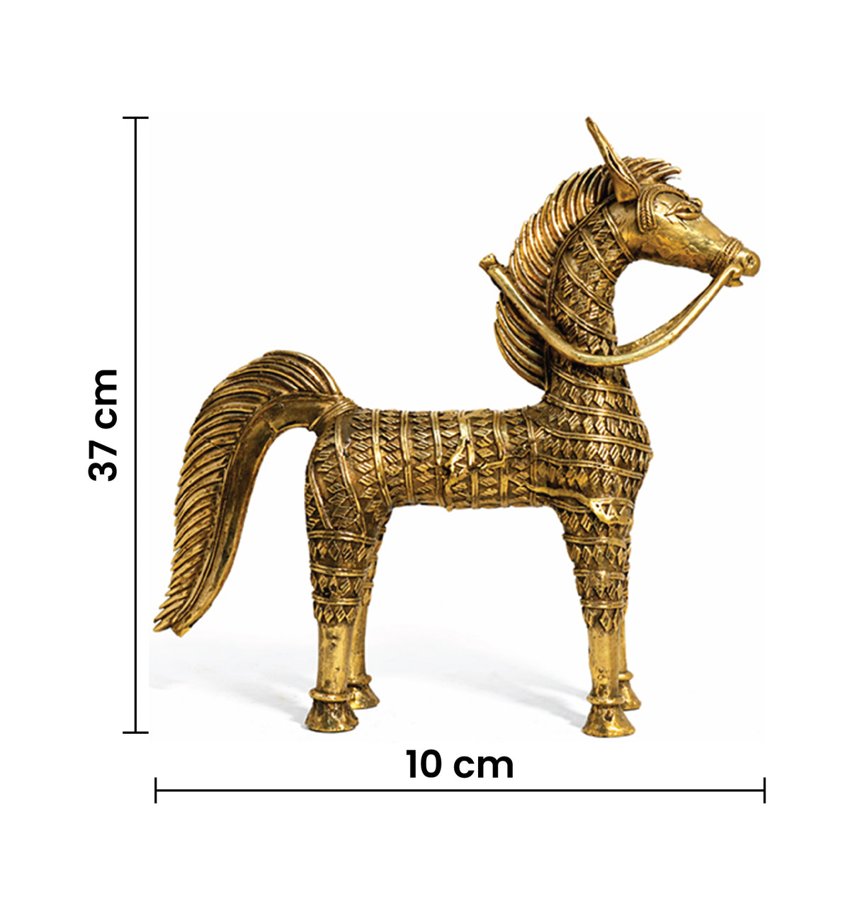 Handcrafted Large Brass Horse Showpiece – Intricate Tribal Bhareva Craft