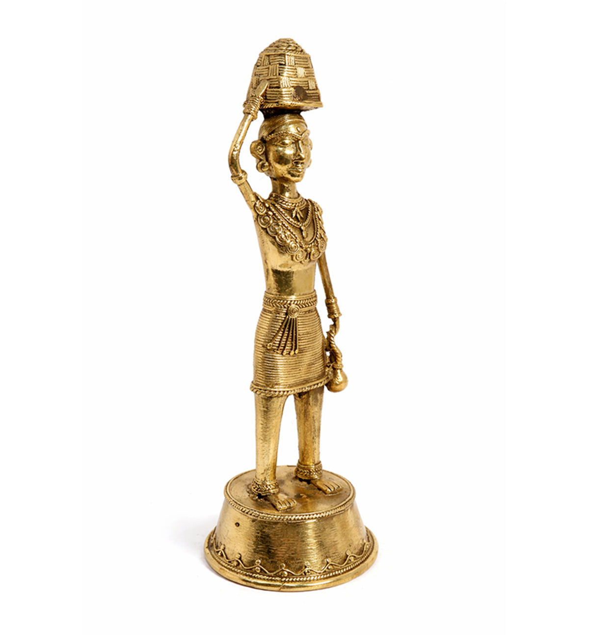 Handcrafted Brass Tribal Woman Figurine – Traditional Bhareva Bell Metal Sculpture