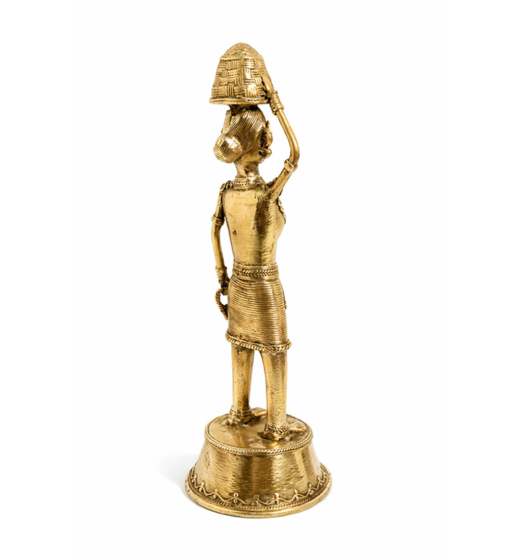 Handcrafted Brass Tribal Woman Figurine – Traditional Bhareva Bell Metal Sculpture