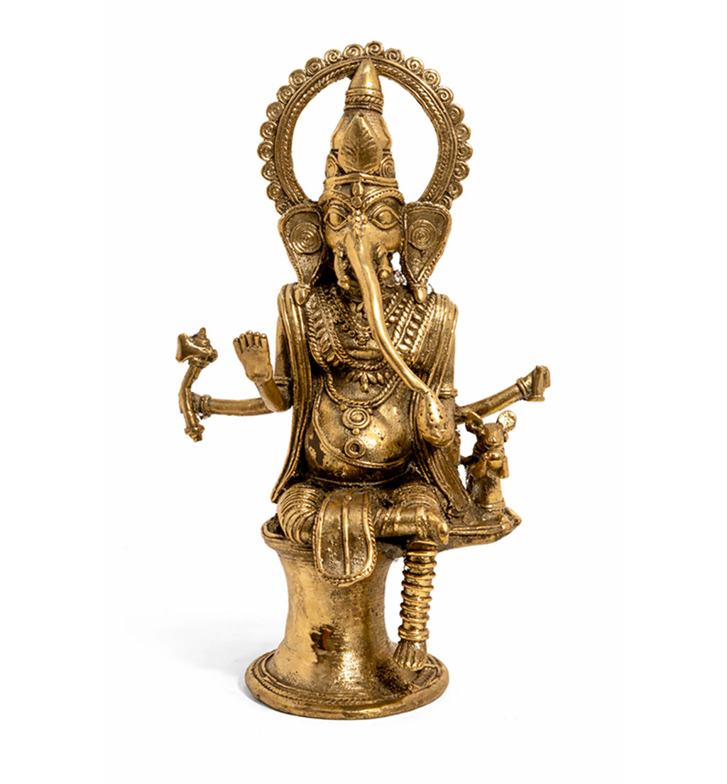 Handcrafted Large Brass Ganesh Idol – Traditional Tribal Bhareva Bell Metal Sculpture