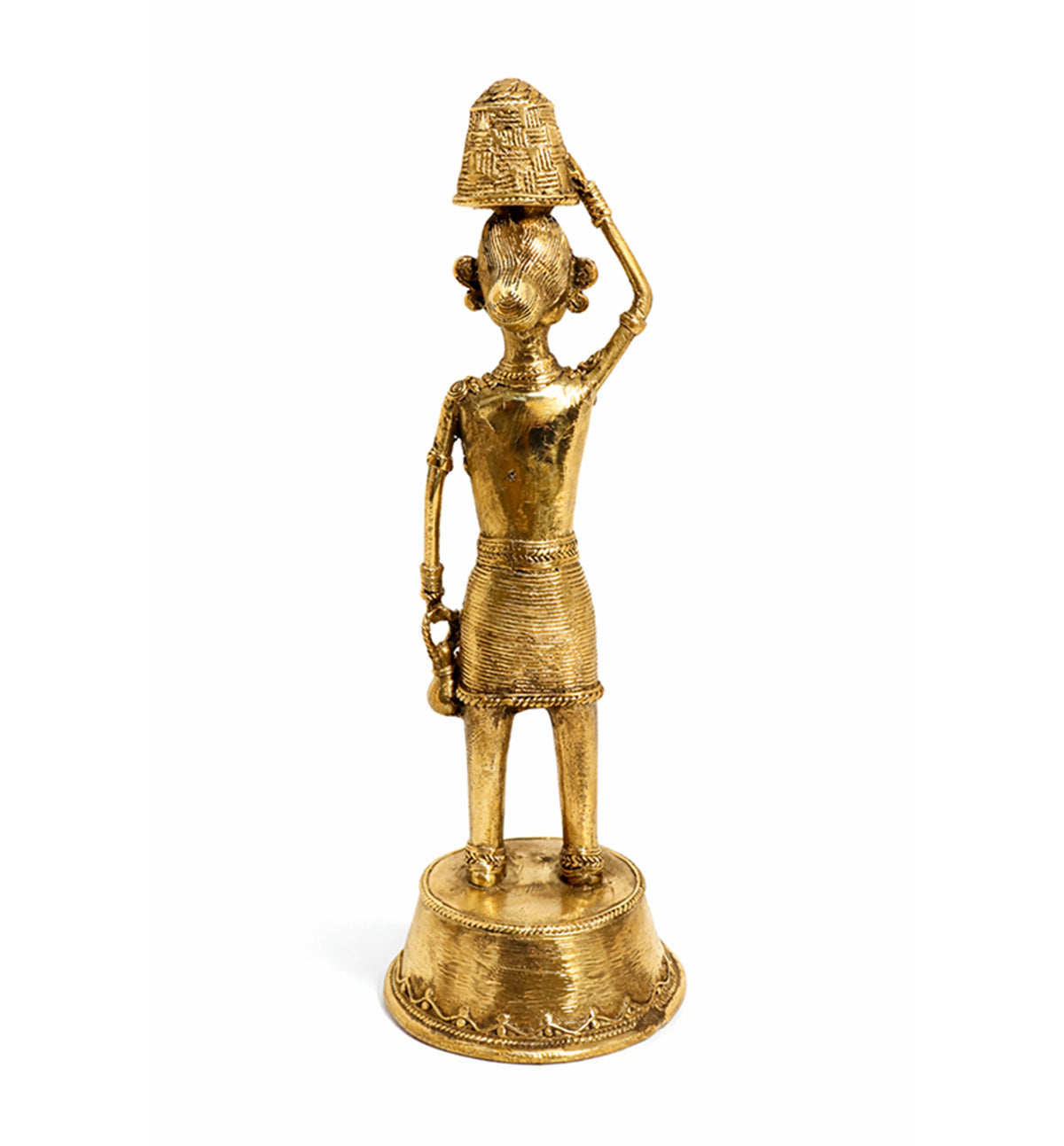 Handcrafted Brass Tribal Woman Figurine – Traditional Bhareva Bell Metal Sculpture