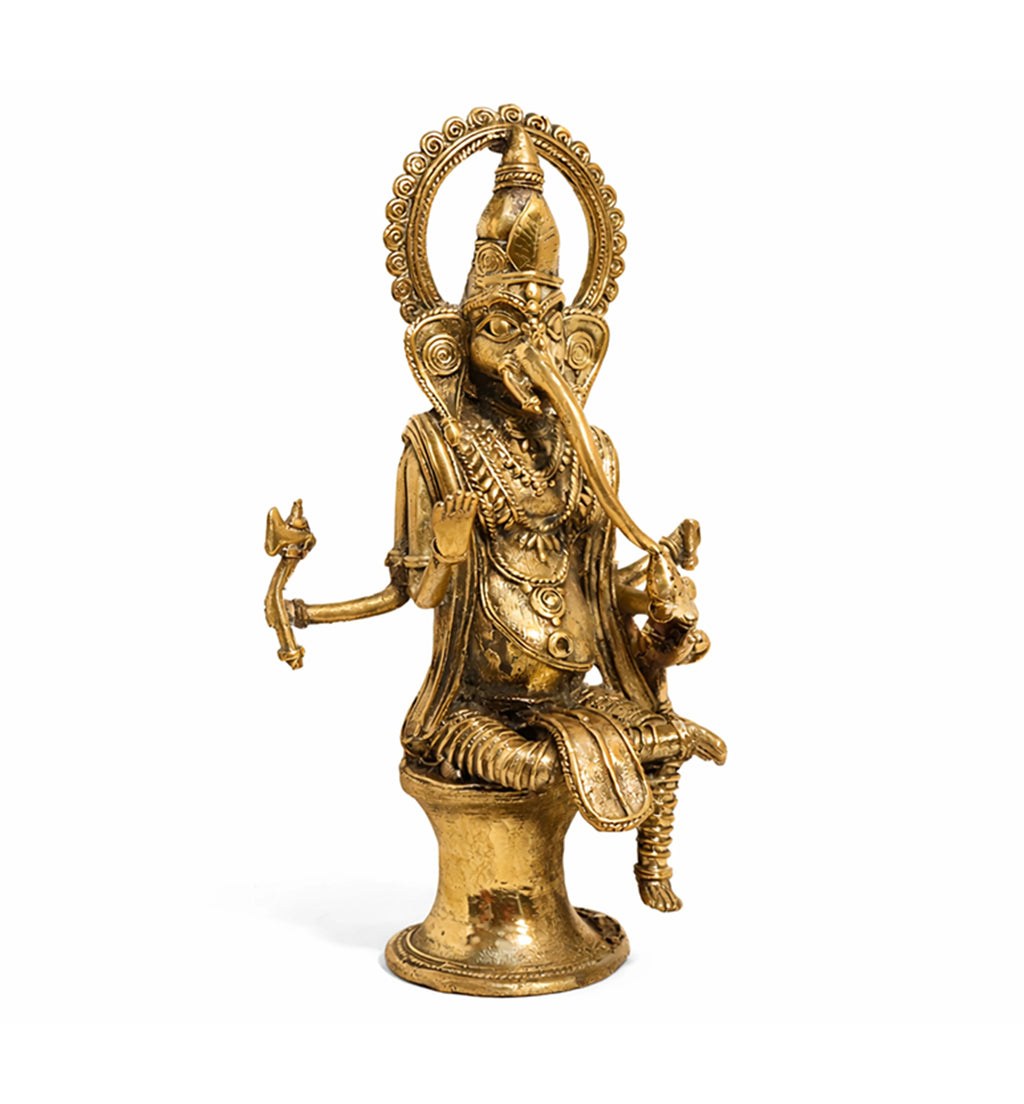 Handcrafted Large Brass Ganesh Idol – Traditional Tribal Bhareva Bell Metal Sculpture