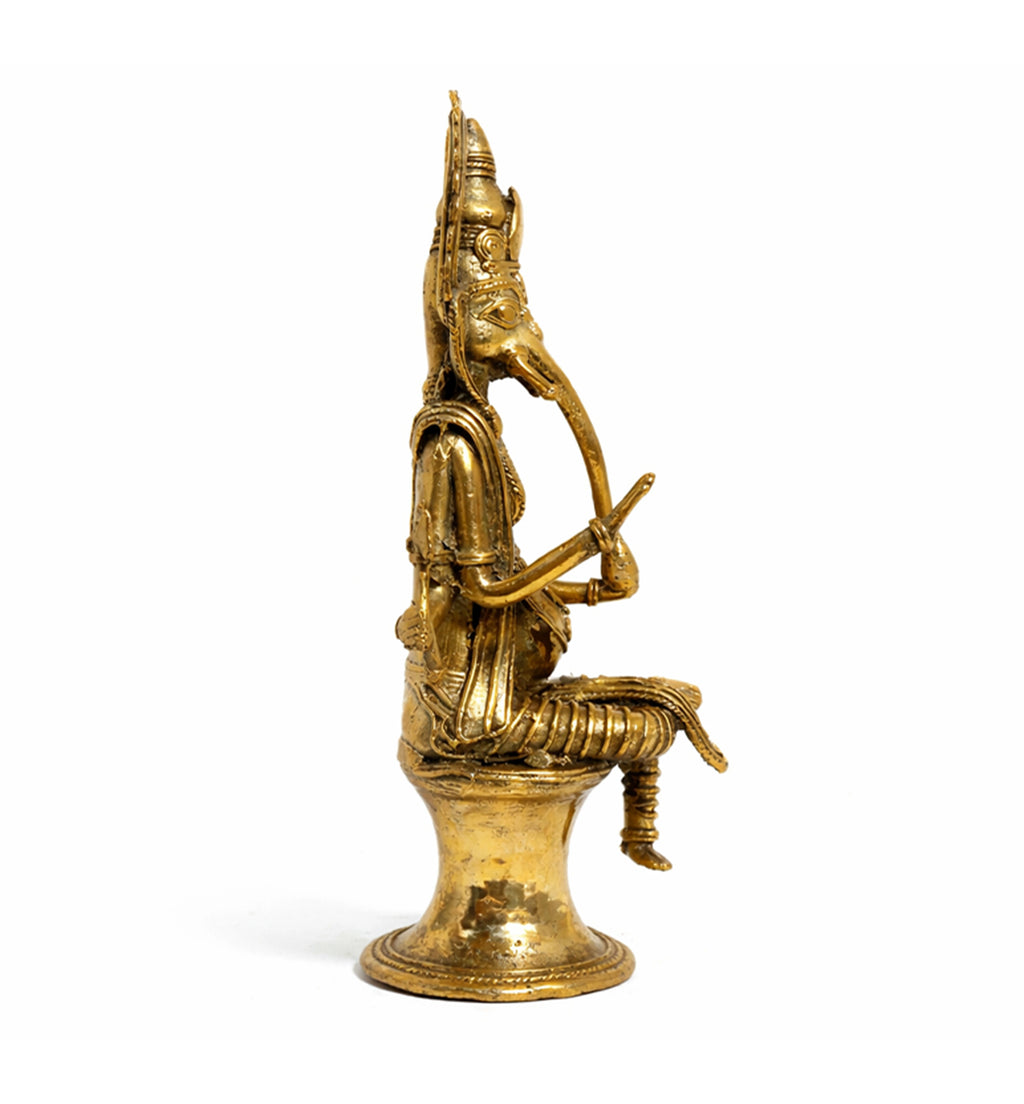 Handcrafted Large Brass Ganesh Idol – Traditional Tribal Bhareva Bell Metal Sculpture