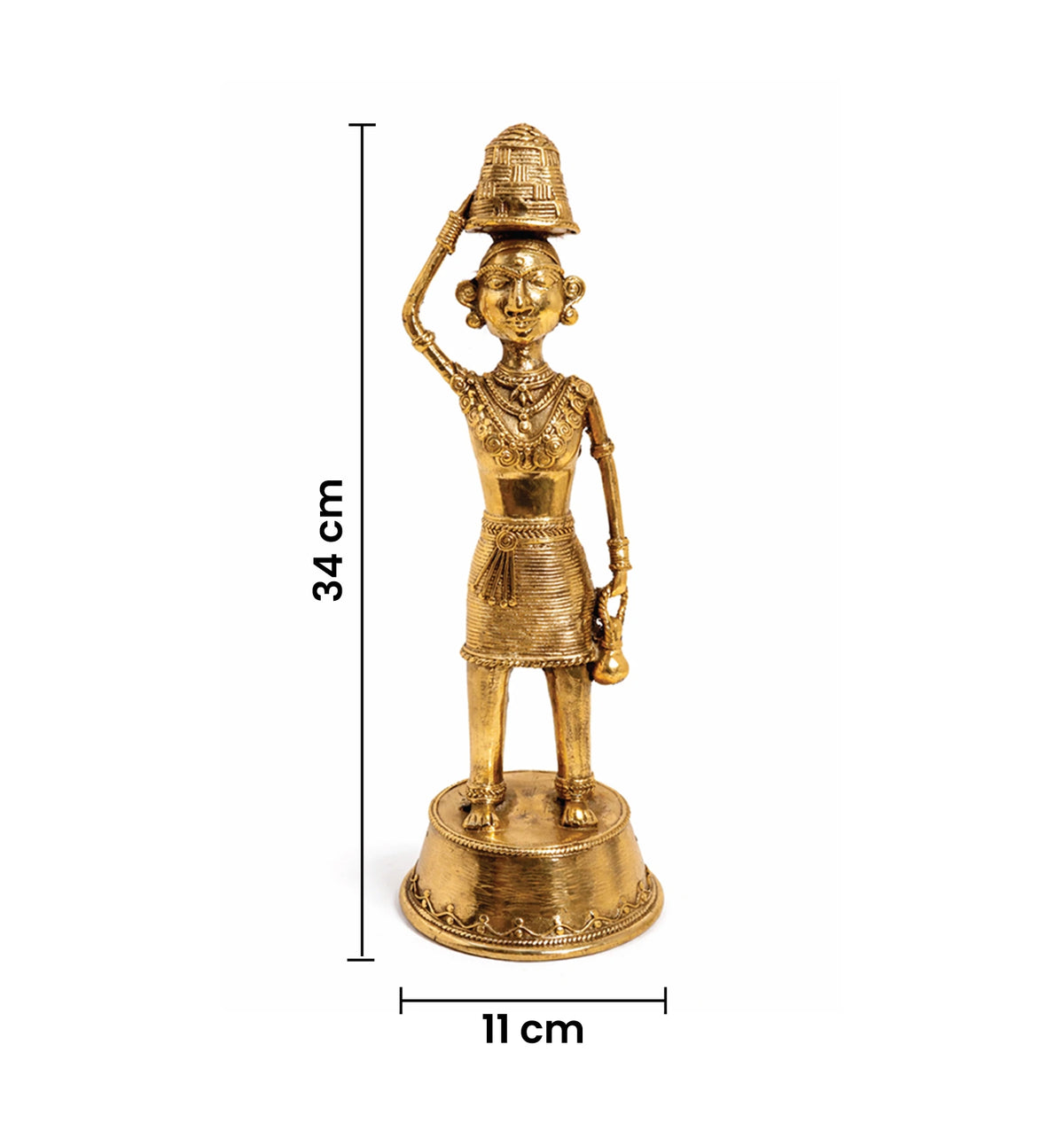 Handcrafted Brass Tribal Woman Figurine – Traditional Bhareva Bell Metal Sculpture