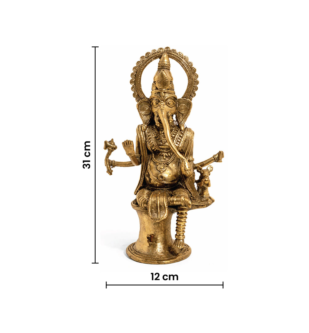 Handcrafted Large Brass Ganesh Idol – Traditional Tribal Bhareva Bell Metal Sculpture
