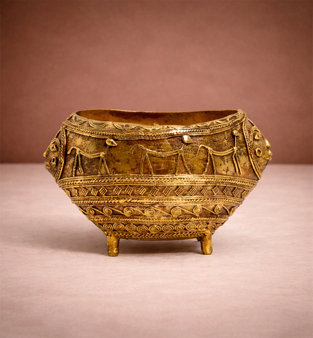 Handcrafted Brass Tribal Decorative Urli Bowl – Bhareva Art Showpiece