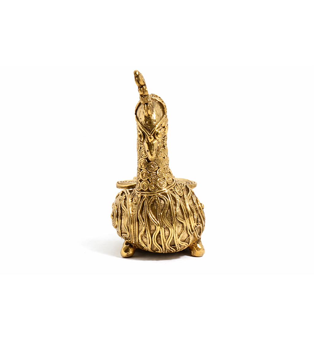 Handcrafted Brass Sitting Peacock Sculpture – Traditional Bhareva Bell Metal Artefact
