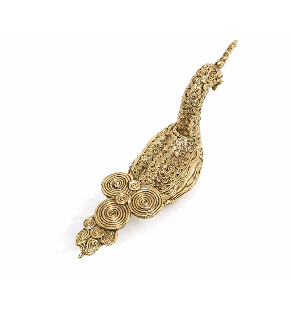 Handcrafted Brass Sitting Peacock Sculpture – Traditional Bhareva Bell Metal Artefact