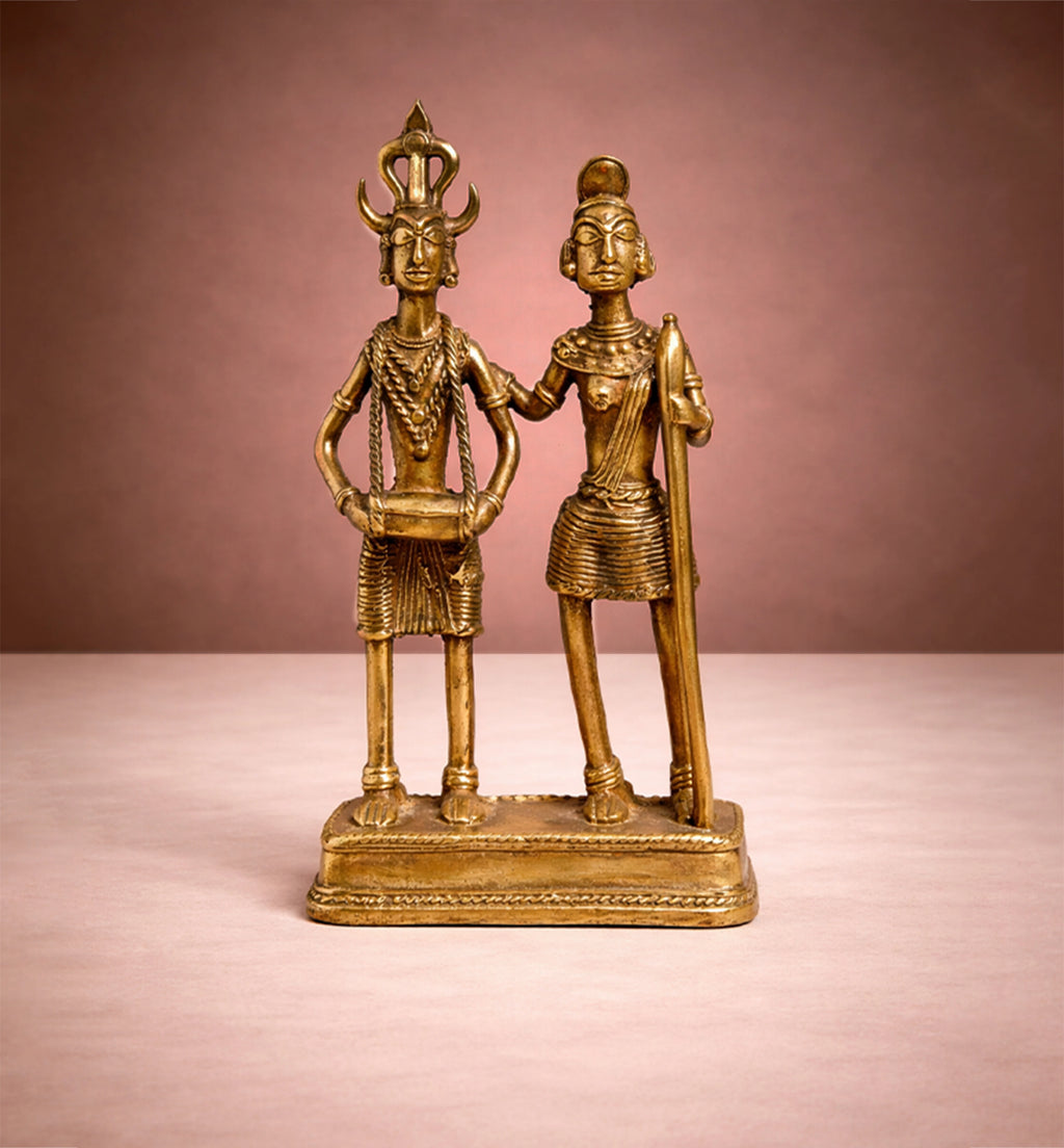 Handcrafted Brass Tribal Folk Dance Couple Showpiece – Traditional Bhareva  Bell Metal Art