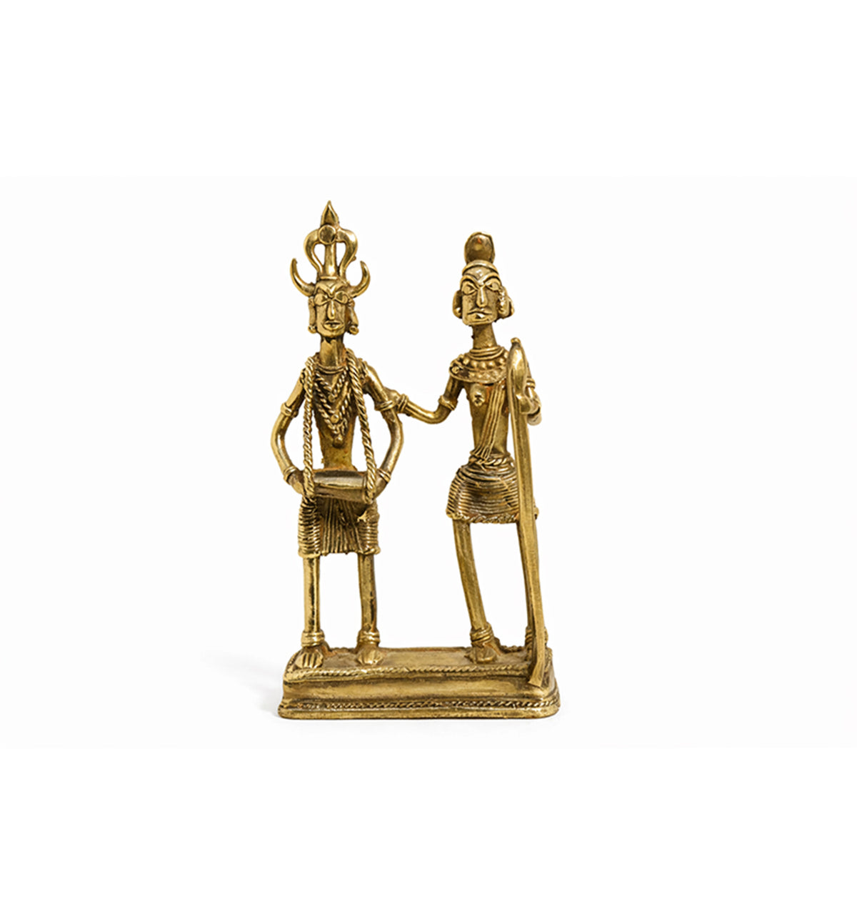 Handcrafted Brass Tribal Folk Dance Couple Showpiece – Traditional Bhareva  Bell Metal Art