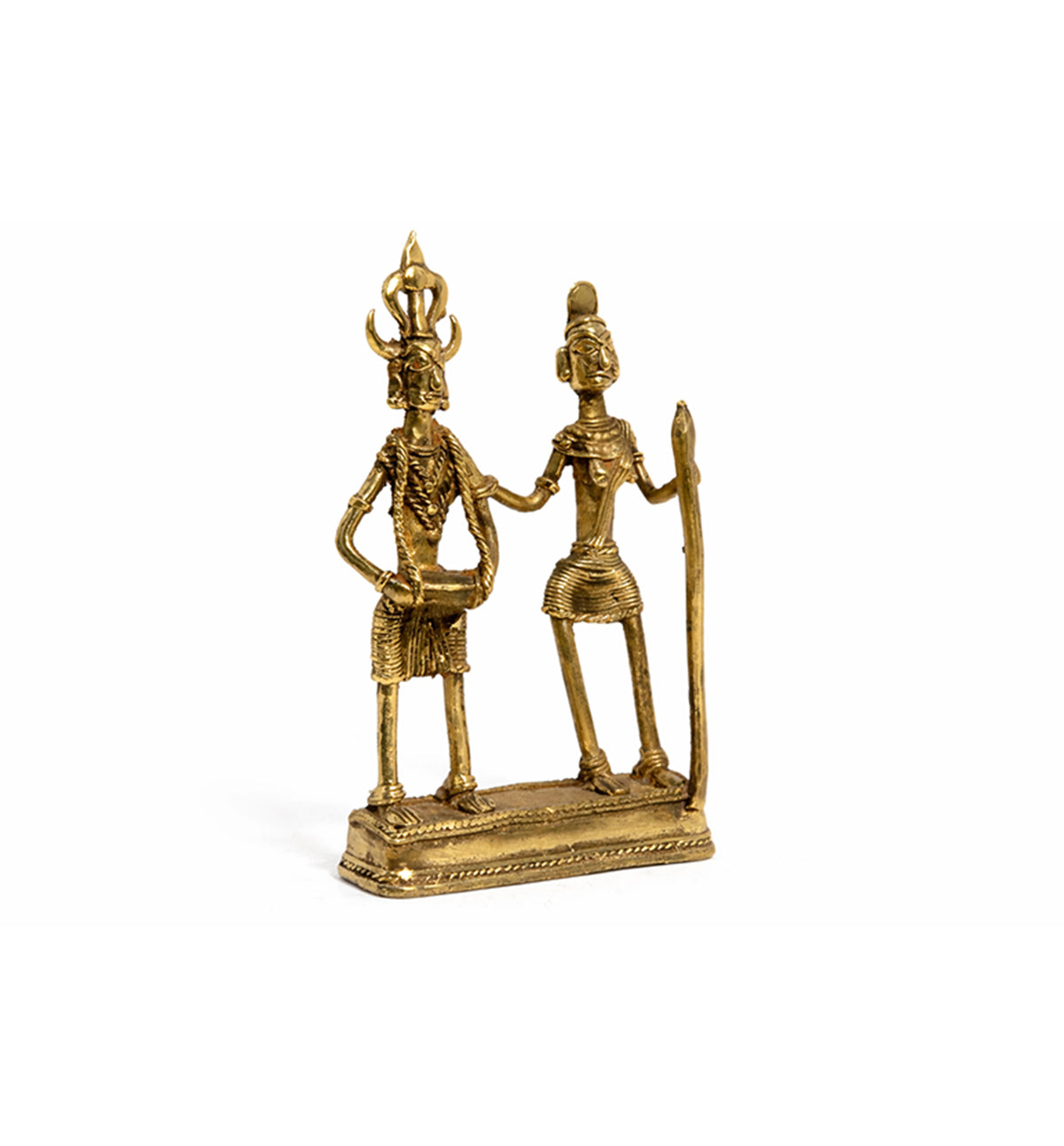Handcrafted Brass Tribal Folk Dance Couple Showpiece – Traditional Bhareva  Bell Metal Art