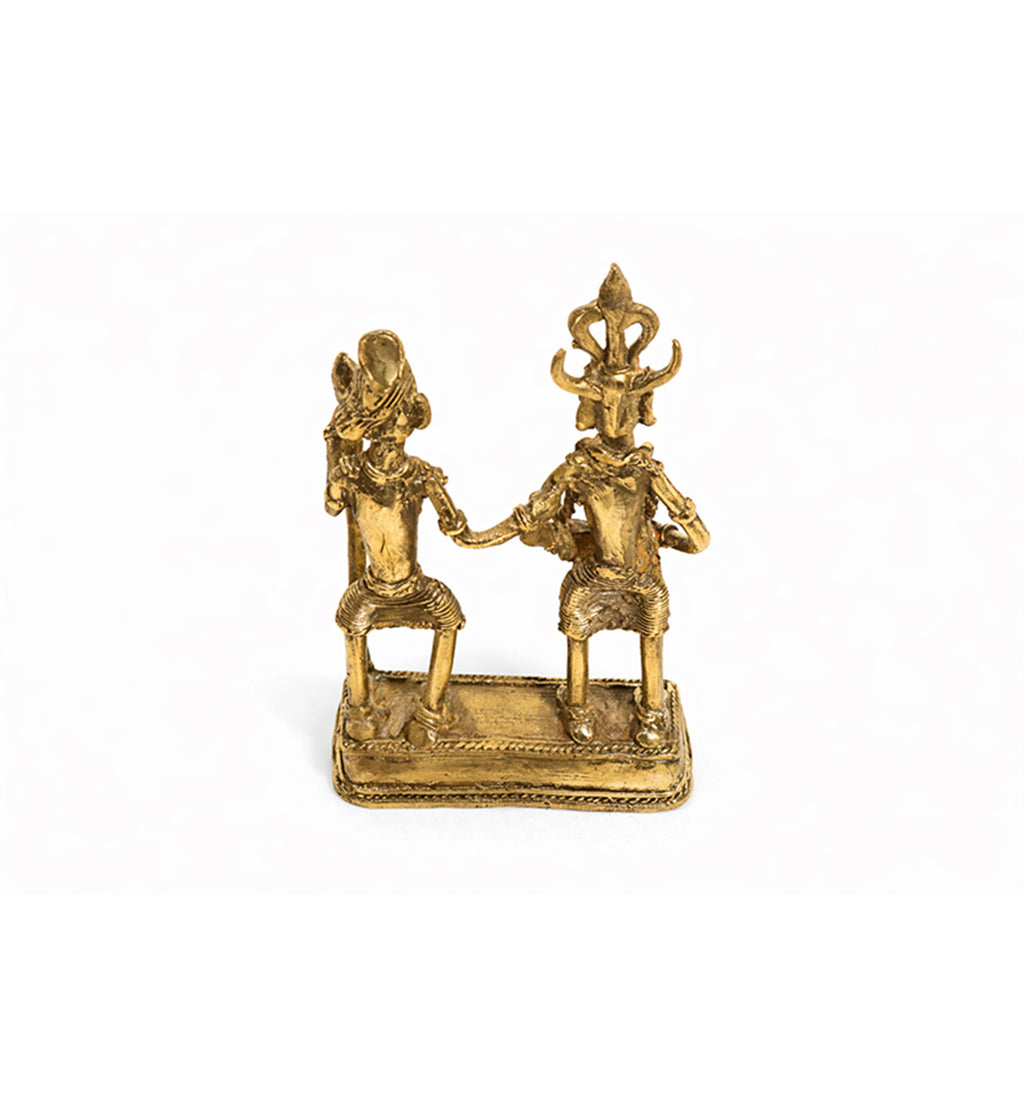Handcrafted Brass Tribal Folk Dance Couple Showpiece – Traditional Bhareva  Bell Metal Art