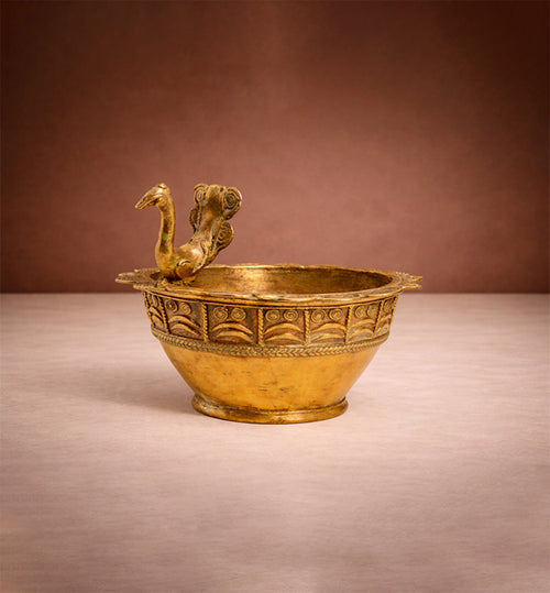 Handcrafted Brass Urli Bowl with Ornamental Animal Face Motif