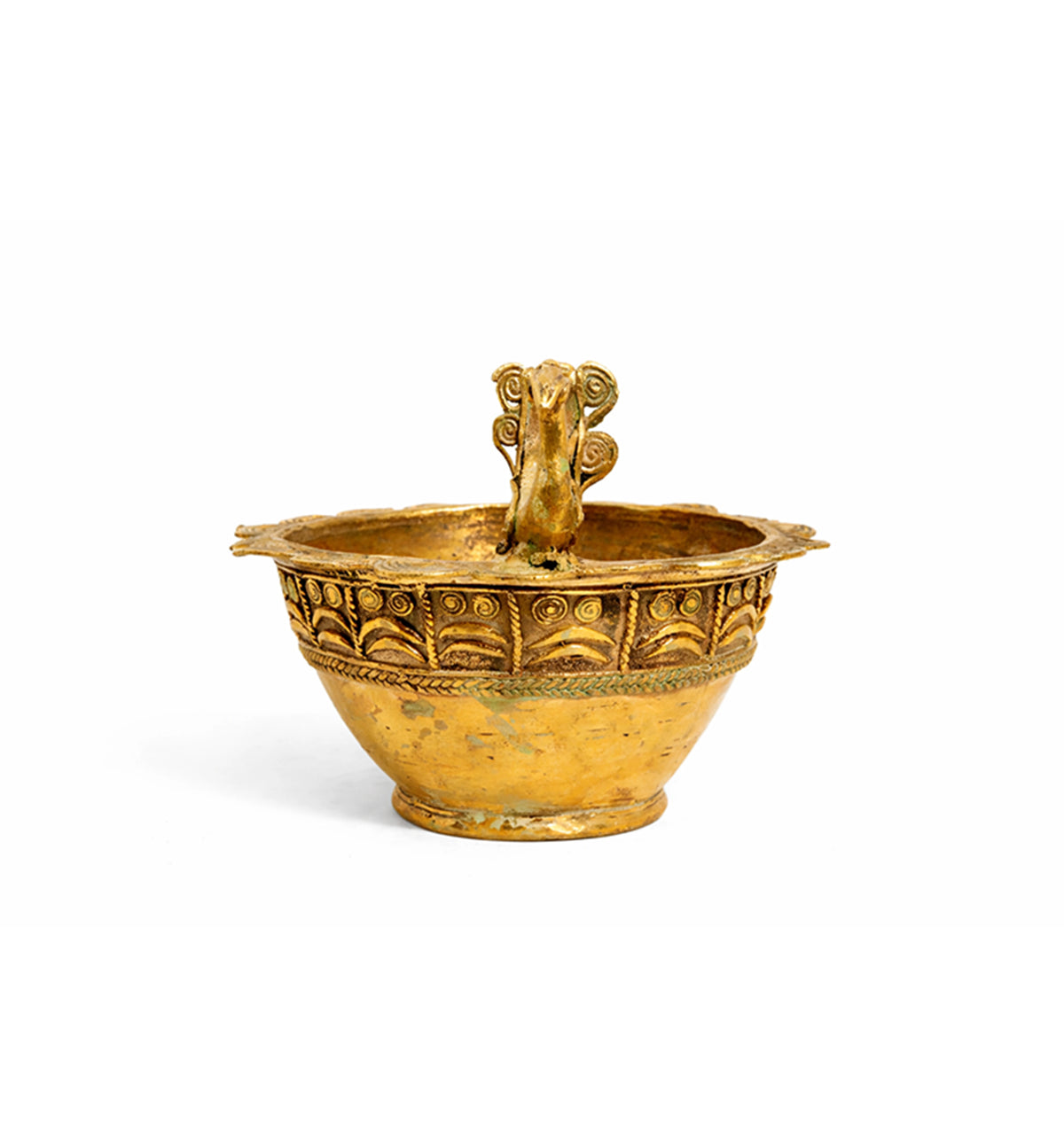 Handcrafted Brass Urli Bowl with Ornamental Animal Face Motif