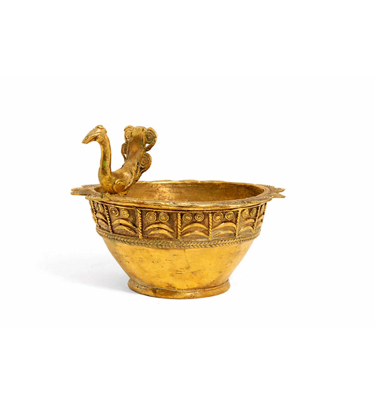 Handcrafted Brass Urli Bowl with Ornamental Animal Face Motif