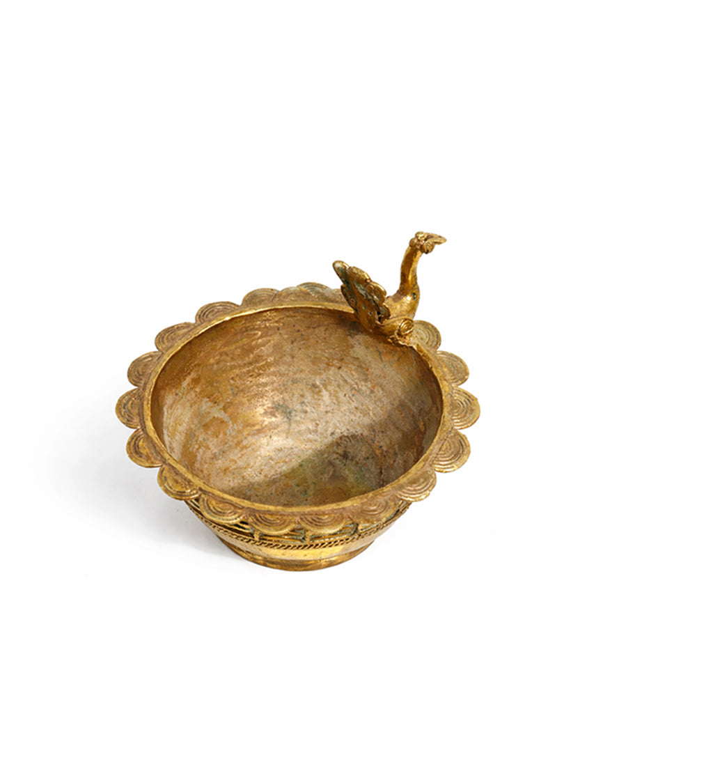 Handcrafted Brass Urli Bowl with Ornamental Animal Face Motif