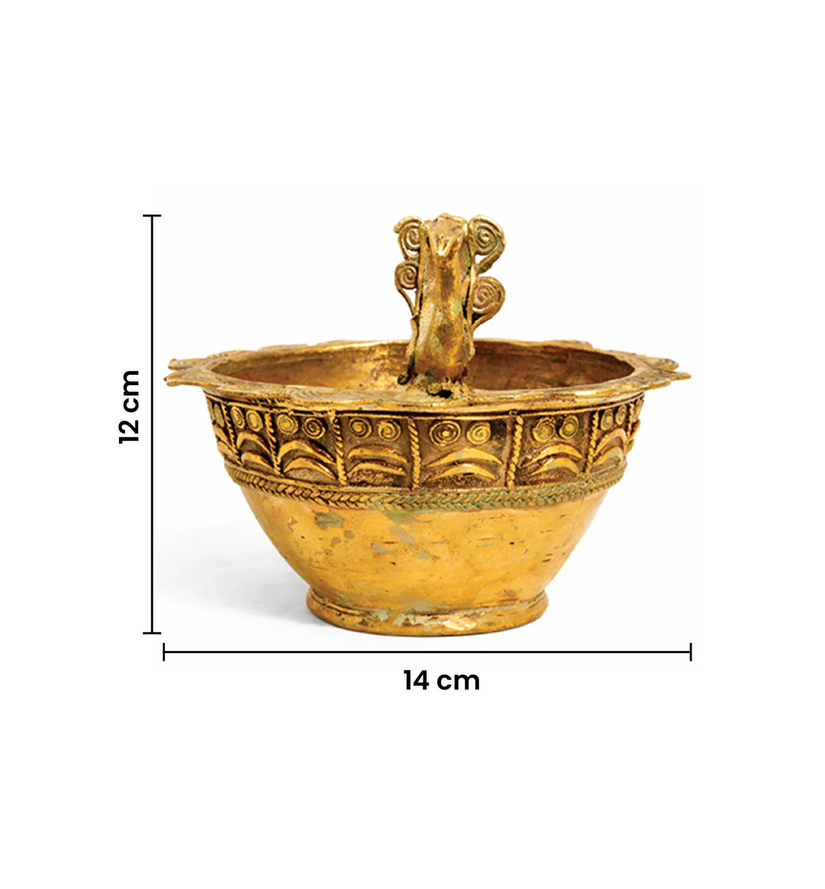 Handcrafted Brass Urli Bowl with Ornamental Animal Face Motif