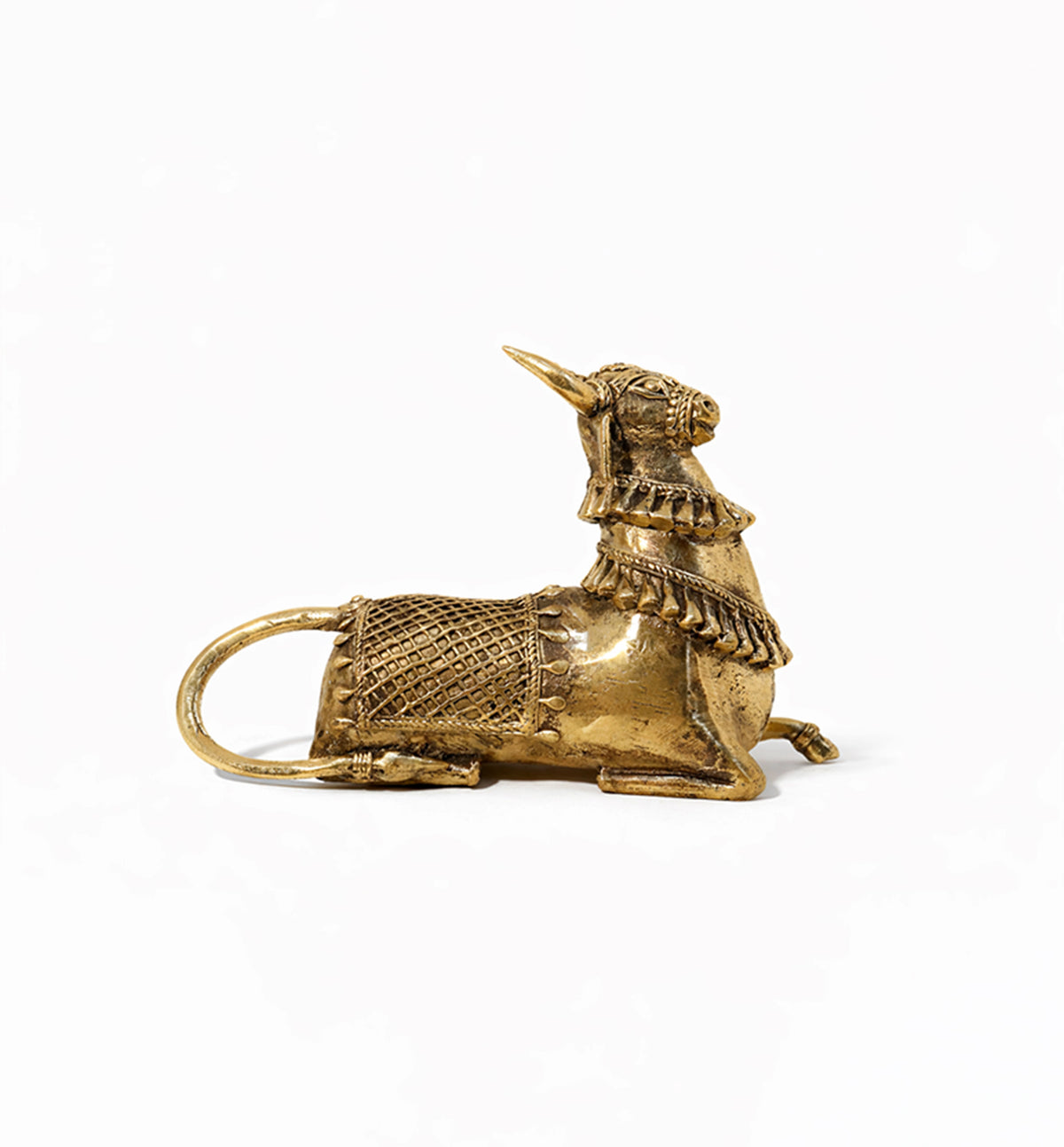 Handcrafted Brass Sitting Nandi Idol – Traditional Bhareva Bell Metal Sacred Bull Show piece