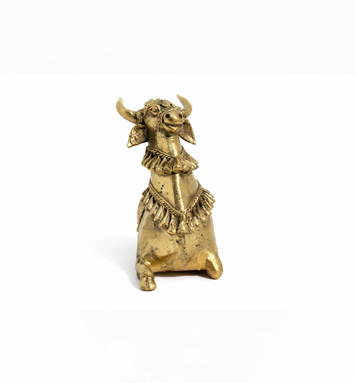 Handcrafted Brass Sitting Nandi Idol – Traditional Bhareva Bell Metal Sacred Bull Show piece