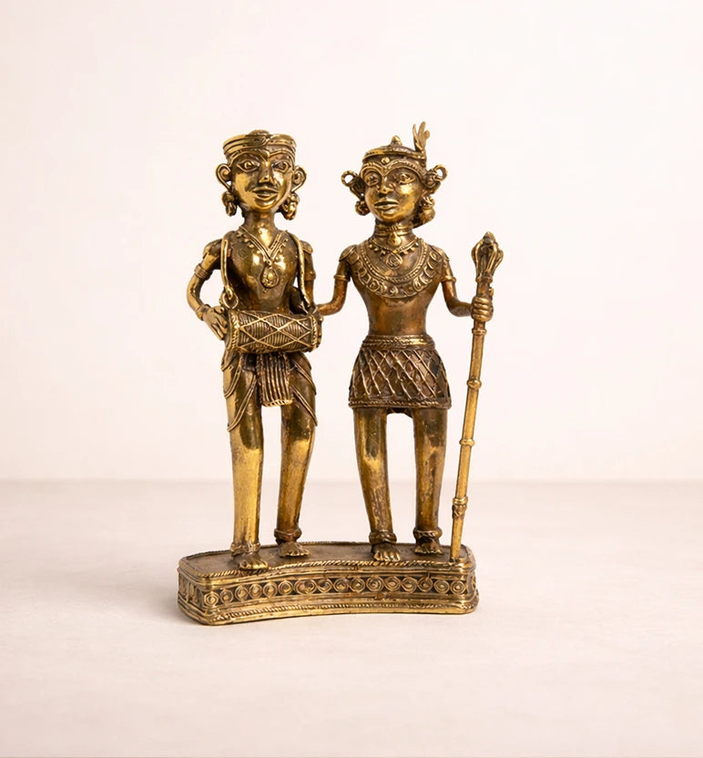 Handcrafted Brass Tribal Musician Couple Show Piece