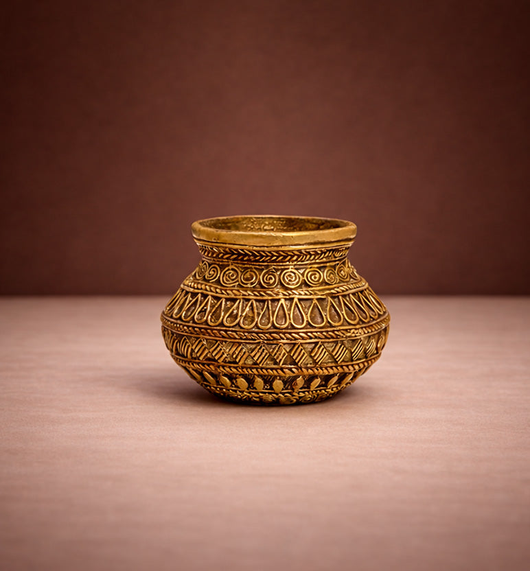 Handcrafted Brass Decorative Kalash Pot – Tribal Bhareva Craft