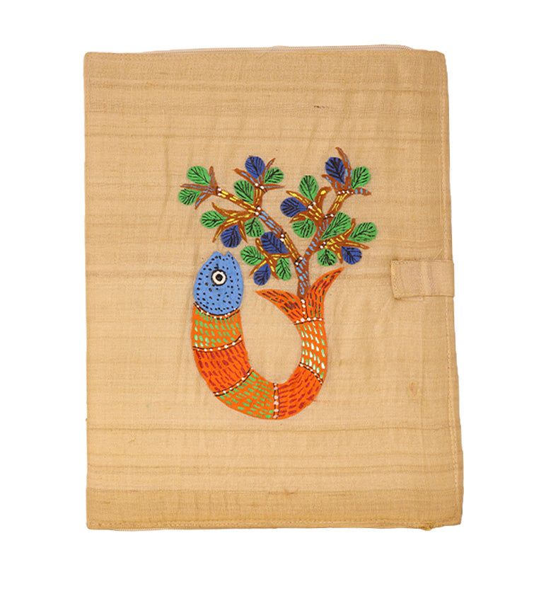 Handcrafted Gond Fabric File Folder – Fish and Tree Pattern