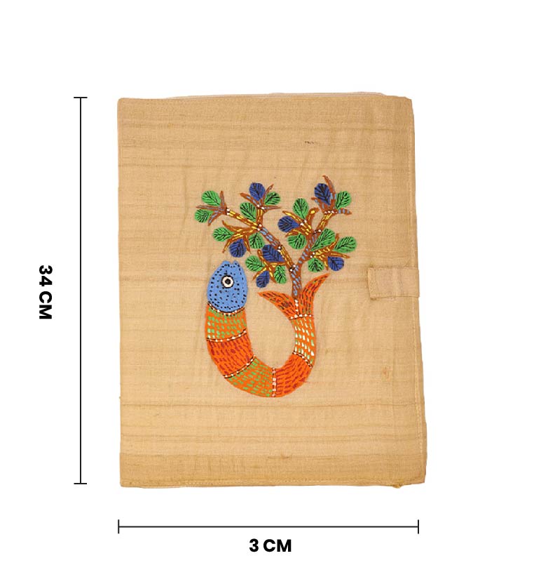 Handcrafted Gond Fabric File Folder – Fish and Tree Pattern