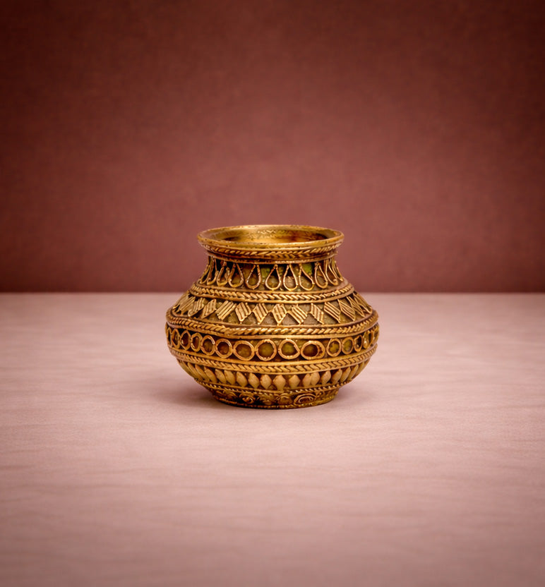 Handcrafted Brass Decorative Kalash Pot – Tribal Bhareva Craft
