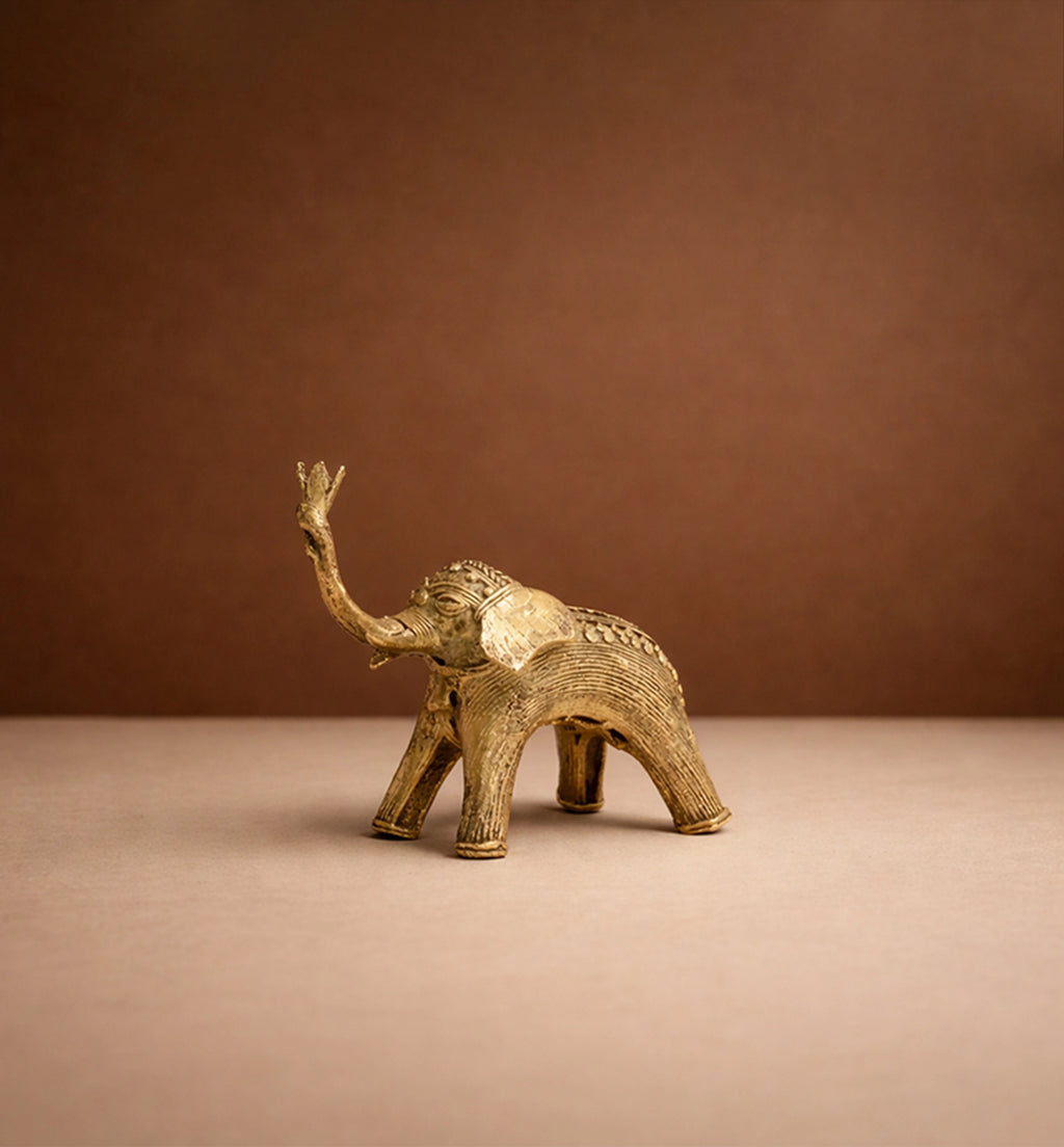 Handcrafted Brass Elephant with Lotus – Small | Tribal Bhareva Craft Showpiece