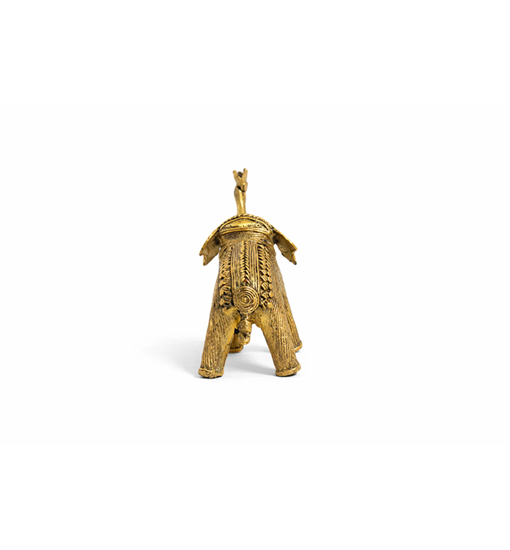Handcrafted Brass Elephant with Lotus – Small | Tribal Bhareva Craft Showpiece