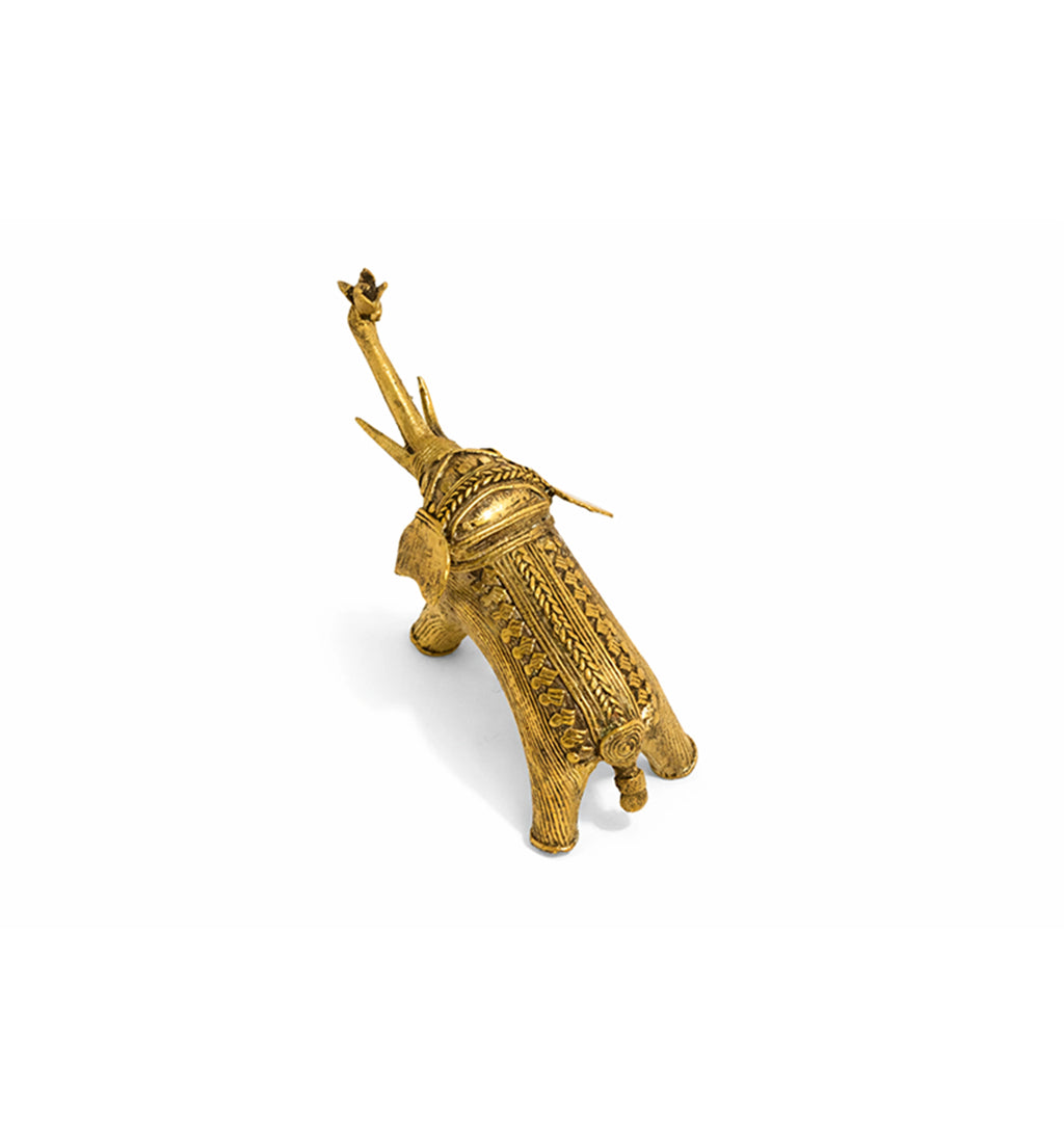 Handcrafted Brass Elephant with Lotus – Small | Tribal Bhareva Craft Showpiece