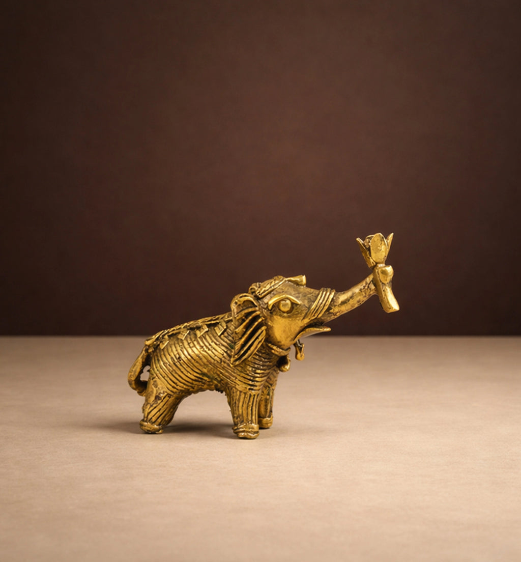 Handcrafted Brass Elephant with Lotus – Small (Decorative Tail) | Bhareva  Craft Showpiece