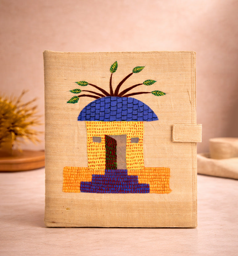 Handcrafted Folk Art Fabric File Folder – Village Hut Motif