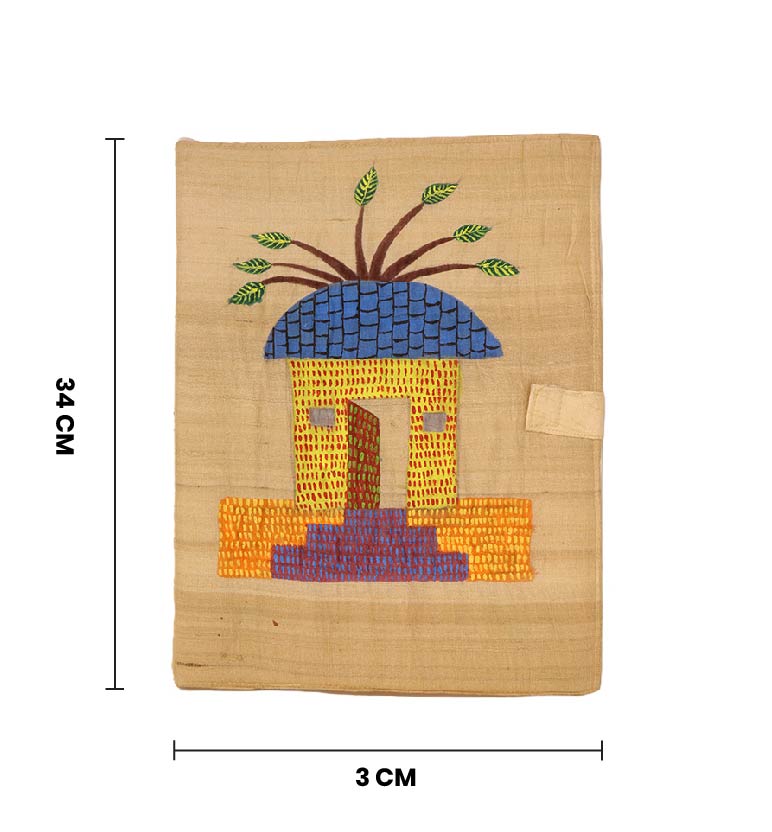 Handcrafted Folk Art Fabric File Folder – Village Hut Motif