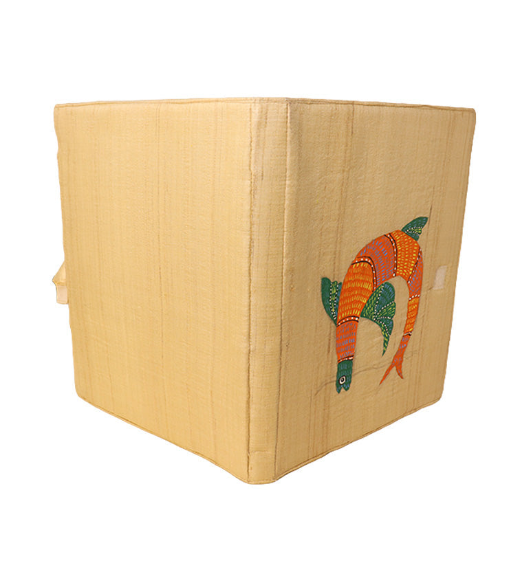 Handcrafted Traditional Gond Art Fabric File Folder – Colourful Fish Motif